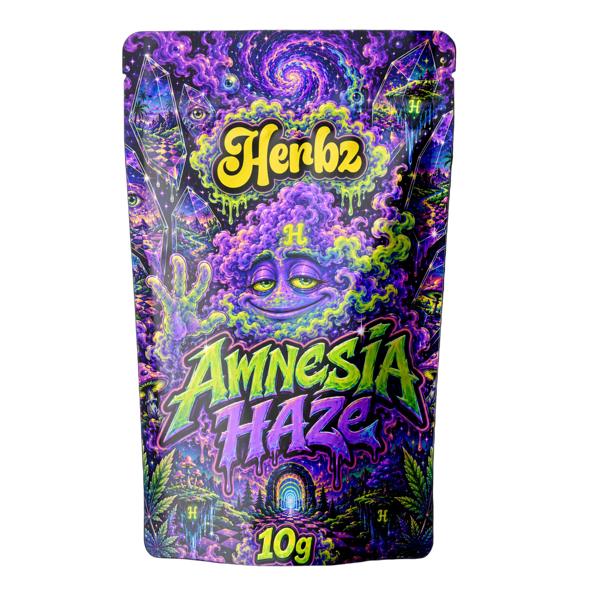 Amnesia Haze 23% THCA topskud med lyst frostet trichomlag på sort baggrund