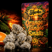 Balení Herbz Orange Tangie Smalls s oranžovým a tropickým designem