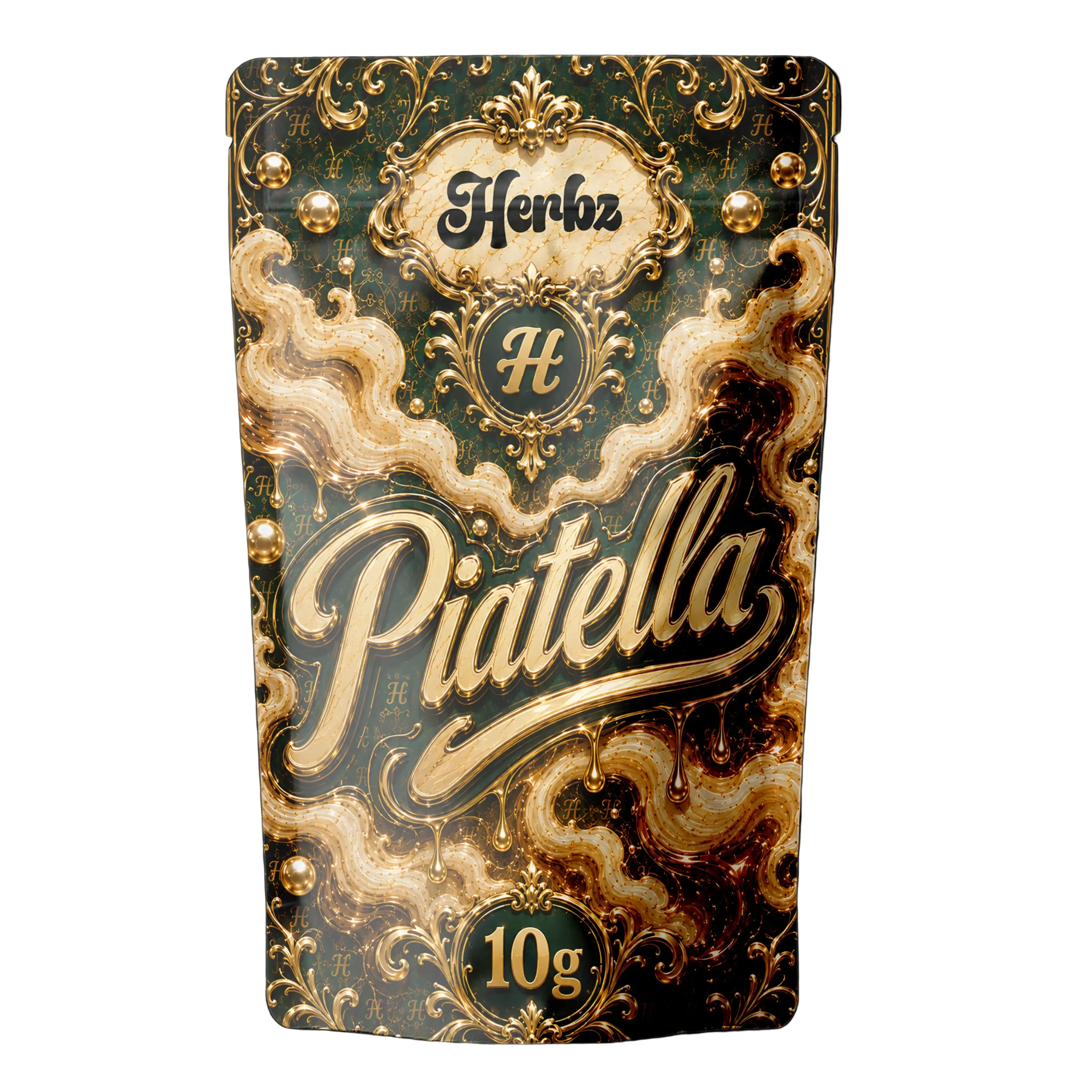 Piatella 60% THCA ice water hash se světle zlatou barvou a obalem Herbz